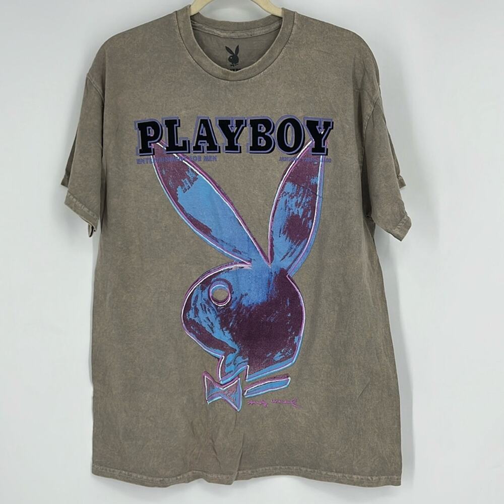 PLAYBOY Brown Tee with Blue Graphic